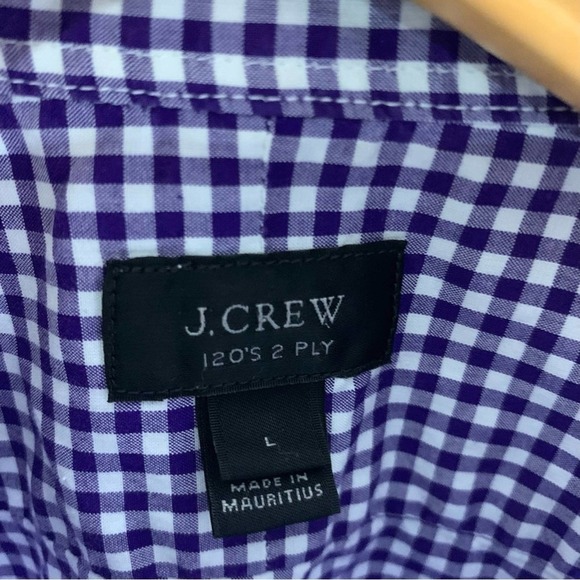 J. Crew Gingham Tailored Button-down Cotton Shirt Purple White Men’s Size Large - Picture 3 of 8